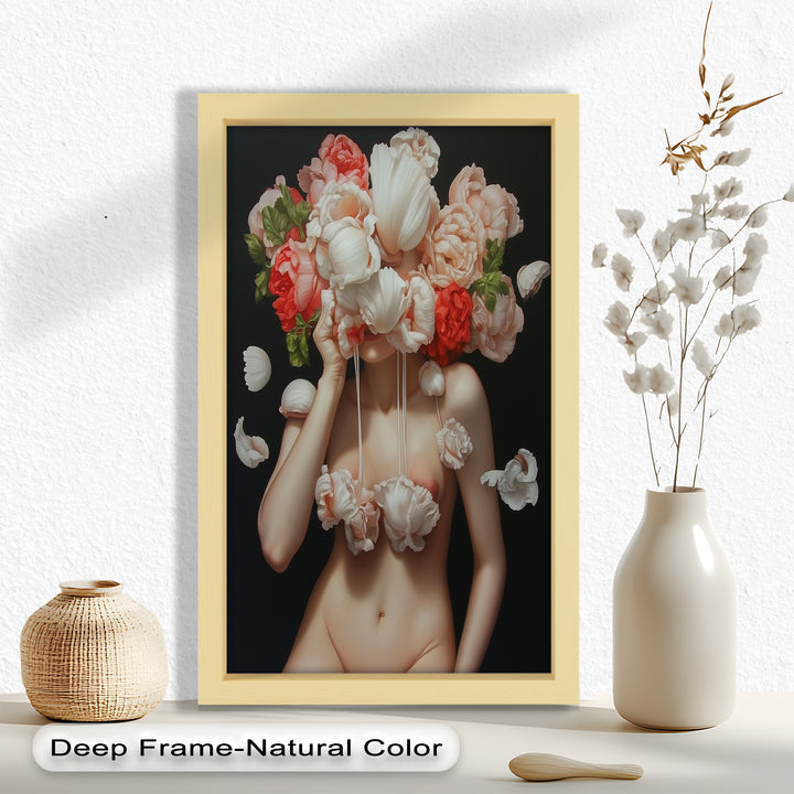 Bloomveil – Surreal Nude with Cascading Petals Oil Painting