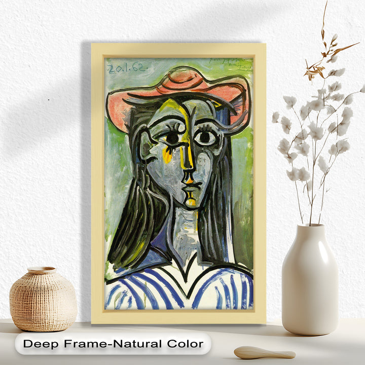 Striped Muse in Pink Hat – Picasso Oil Painting