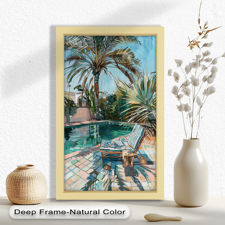 Poolside Palm Tree Escape – Tropical Oil Painting