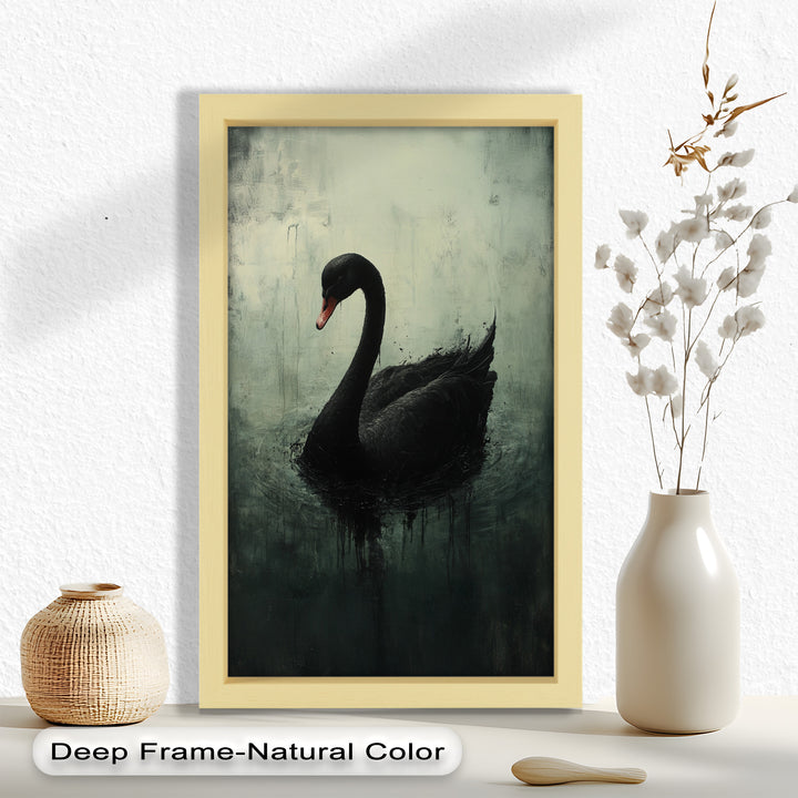 Solitary Grace – Moody Black Swan Oil Painting