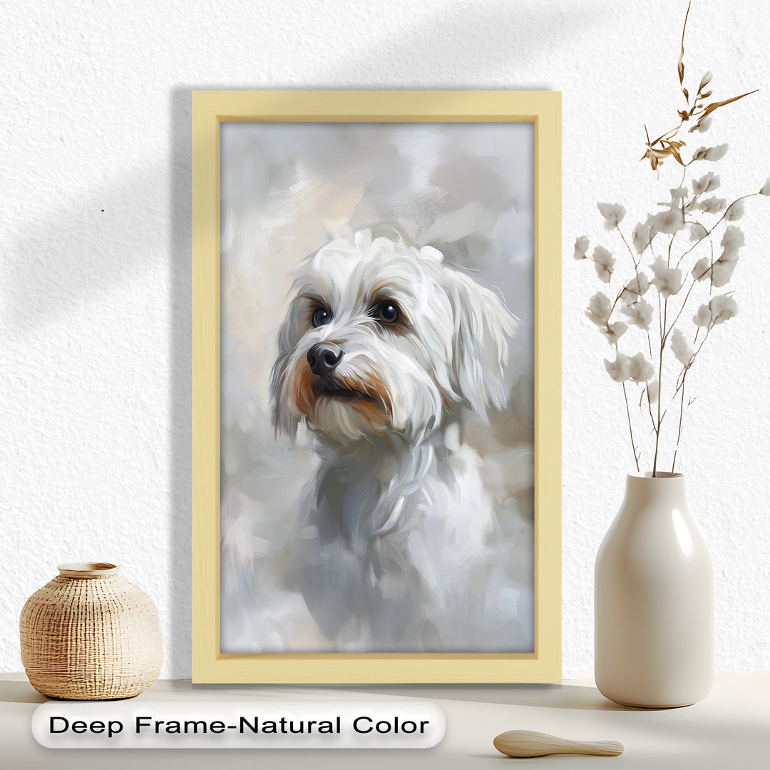 Snowy Gaze – White Maltese Portrait Animal Oil Painting