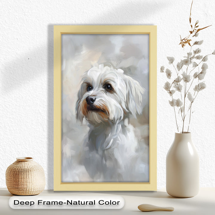Snowy Gaze – White Maltese Portrait Animal Oil Painting