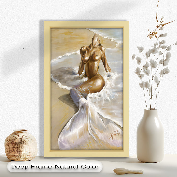 Golden Tide – Sensual Mermaid Oil Painting