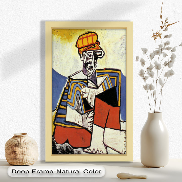 A Picasso-inspired composition featuring a stylized male figure with overlapping shapes, exaggerated proportions, and bold contour lines.

