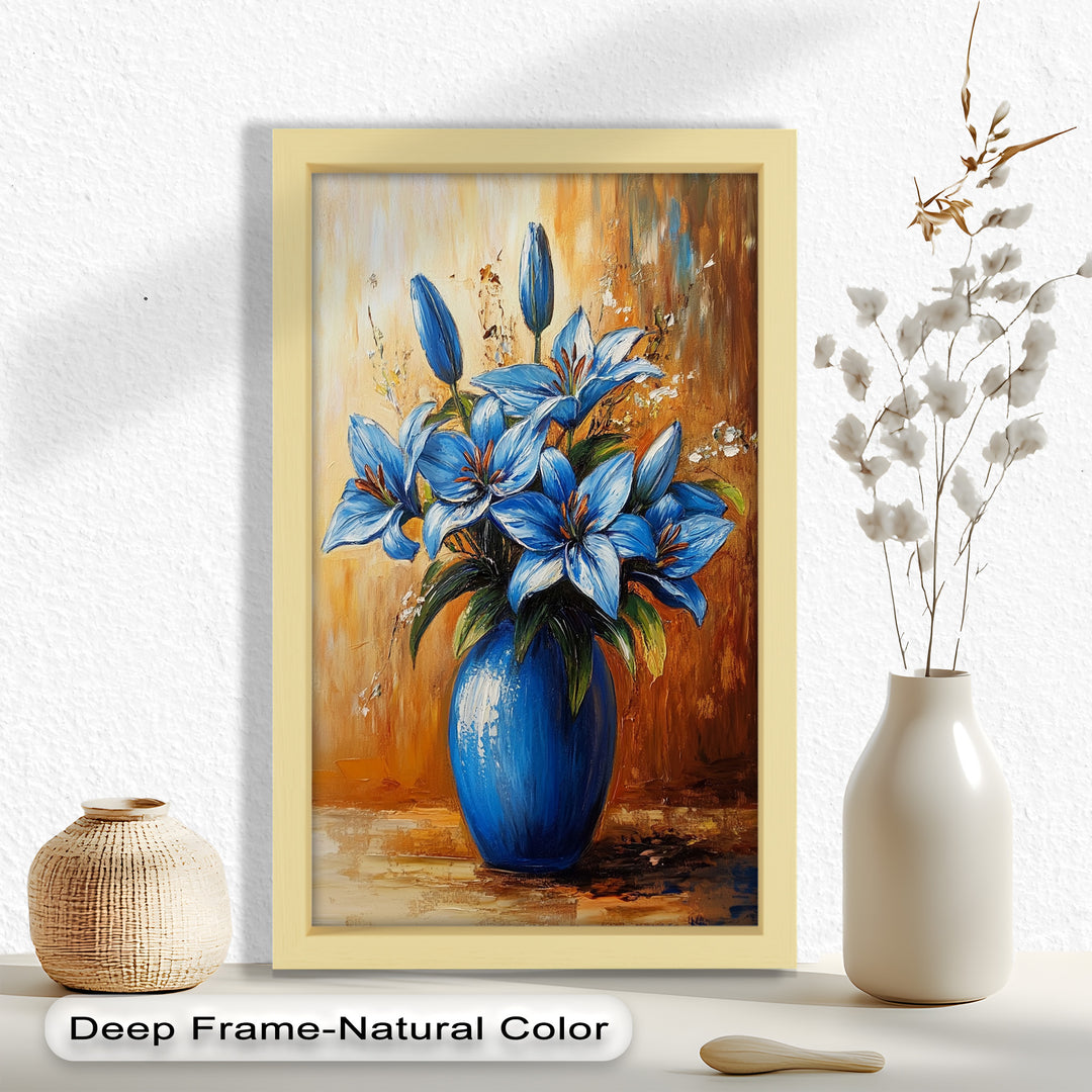 Azure Blossoms in a Blue Vase – Flower Oil Painting