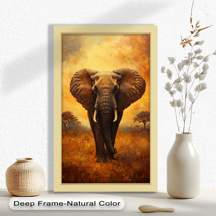 Majestic Elephant at Sunset – Wildlife Oil Painting