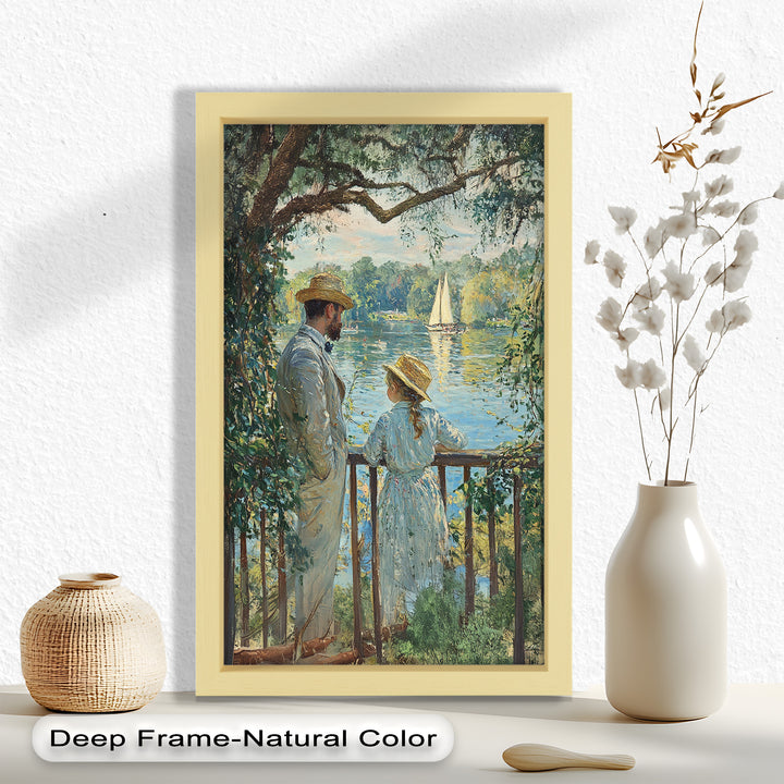 Father and Daughter by the Lake - Impressionist Oil Painting