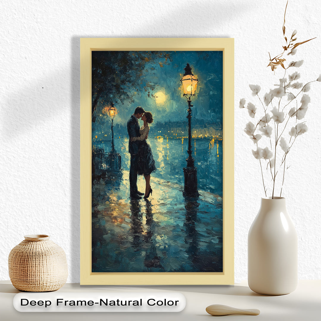 Romantic Couple Under Moonlight - Love Oil Painting