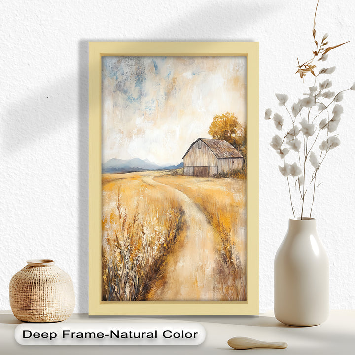 Country Wall Art - Golden Field Barn Landschaftsölgemälde
