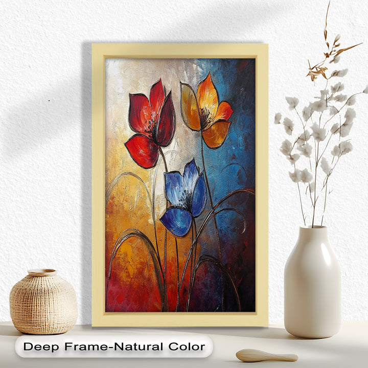 Eternal Bloom – Red, Yellow, and Blue Floral Oil Painting