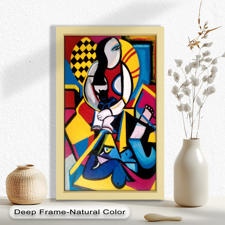 Cubist Woman with Cat Wall Art – Abstract Oil Painting