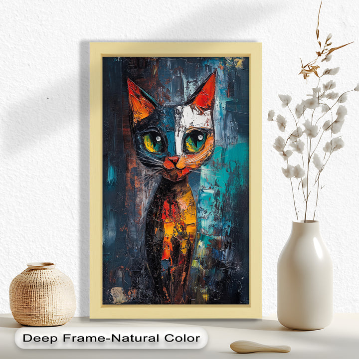 Abstraktes Katzenportrait mit Neonfarben - Tierölgemälde