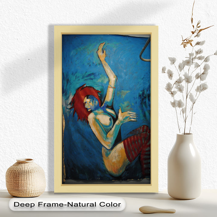 Descent in Blue – Expressionist Female Nude Picasso Oil Painting