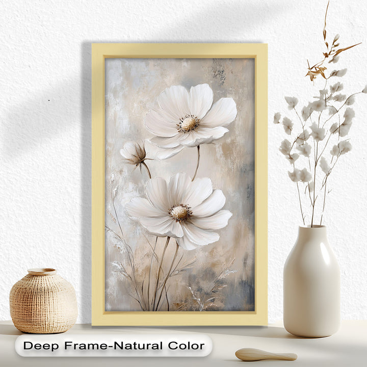 Soft Ivory Blooms – Neutral Flower Oil Painting