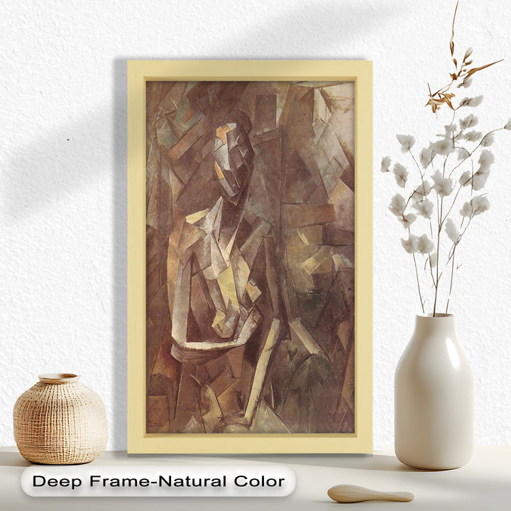 Sepia Kubistische Figur Wandkunst – Abstraktes Ölgemälde