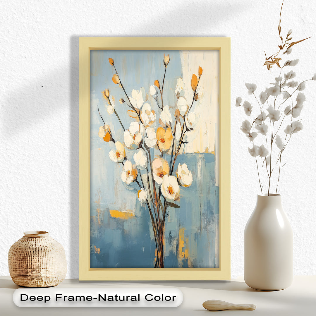 Golden Magnolia – White and Amber Blossoms Flower Oil Painting