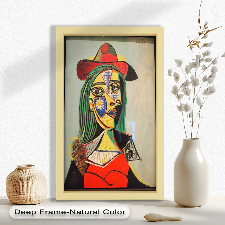 Strahlender Blick – Frau mit rotem Hut, kubistisches Porträt, Picasso-Ölgemälde