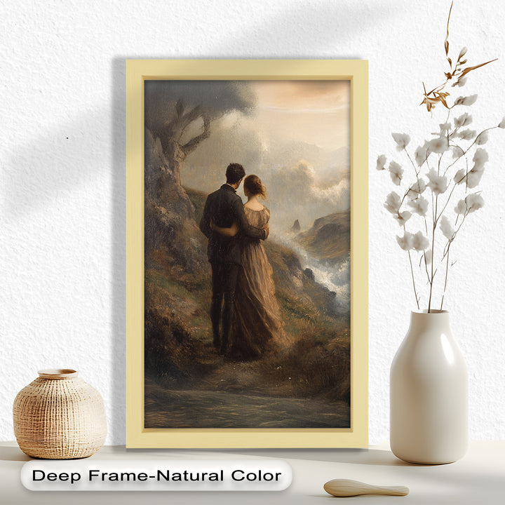 Embrace on the Cliffside – Oil Painting of Lovers in Nature