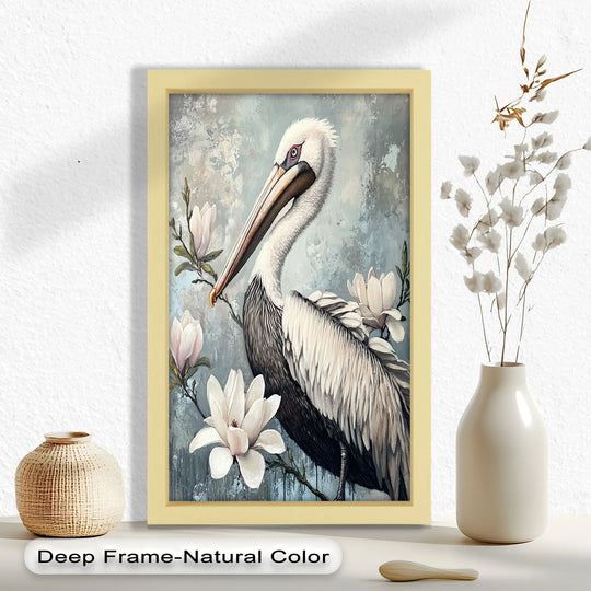 Subtle light and shadow accentuate the details of this White Pelican Among Magnolia Blossoms, an exquisite example of oil painting art prints.