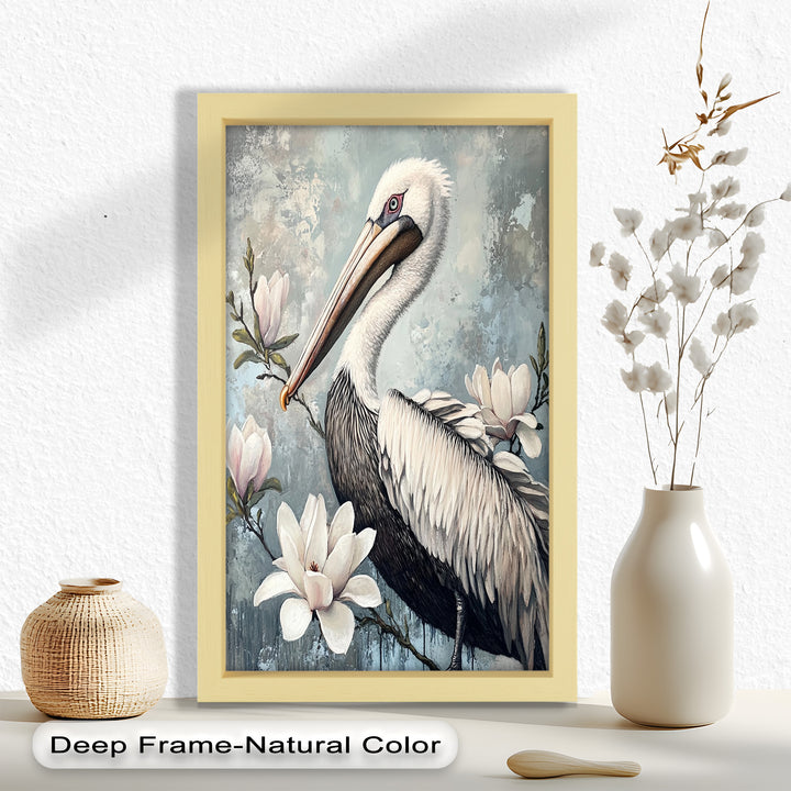 White Pelican Among Magnolia Blossoms - Animal Oil Painting