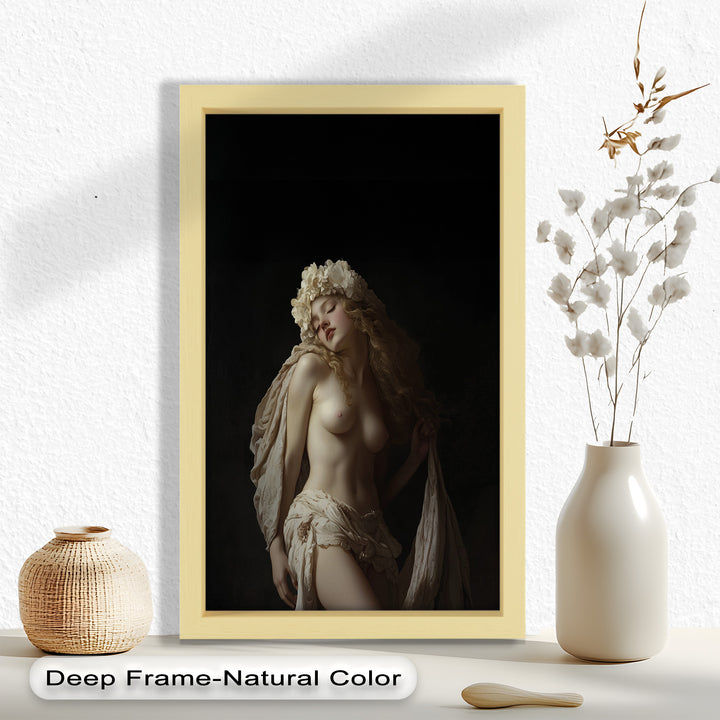 Moonlit Reverie – Classical Nude with Floral Crown Oil Painting