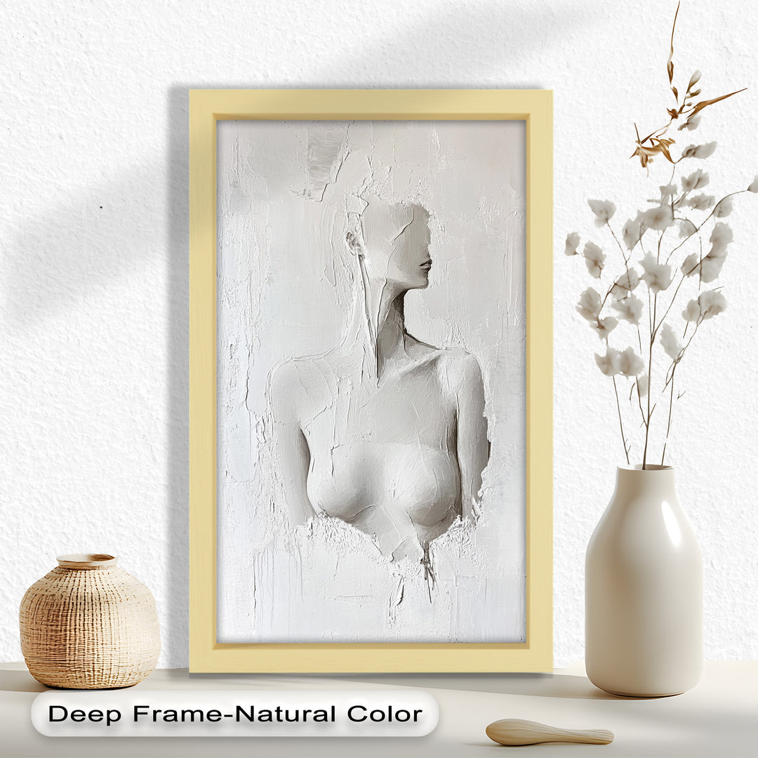 Silent Form – Minimalist White Abstract Female Oil Painting
