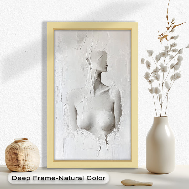 Silent Form – Minimalist White Abstract Female Oil Painting