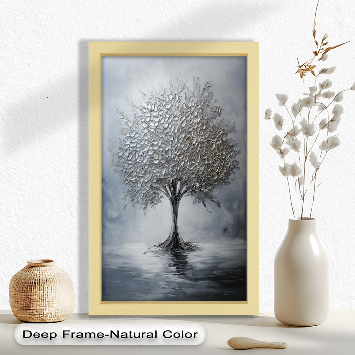 Silver Stillness – Tree in Monochrome Abstract Oil Painting