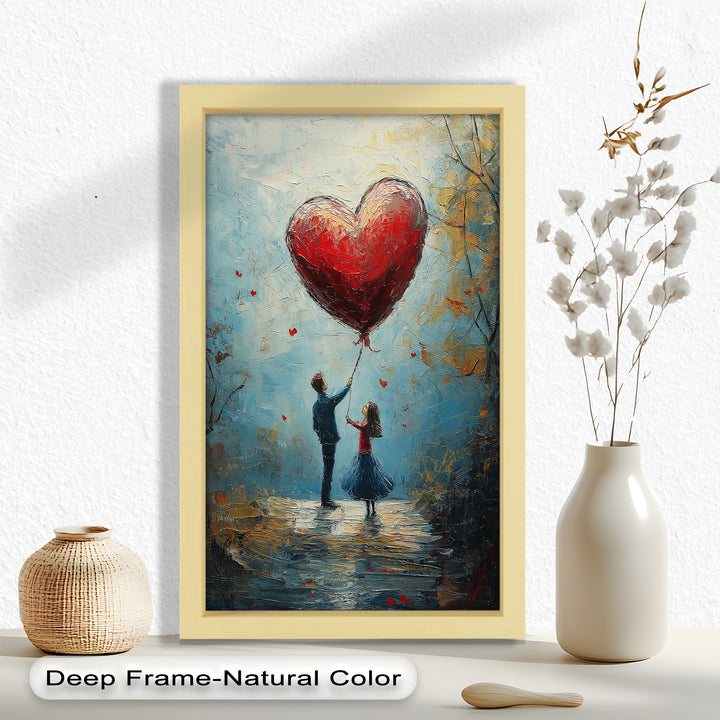 Romantic Red Heart Balloon Scene - Love Oil Painting