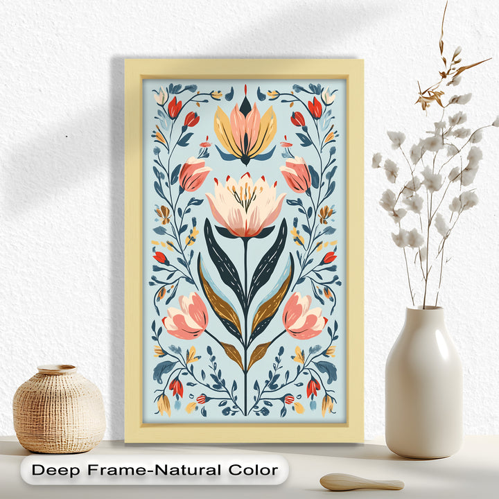 Folk-inspirierte Tulpenharmonie – Boho-Blumenölgemälde