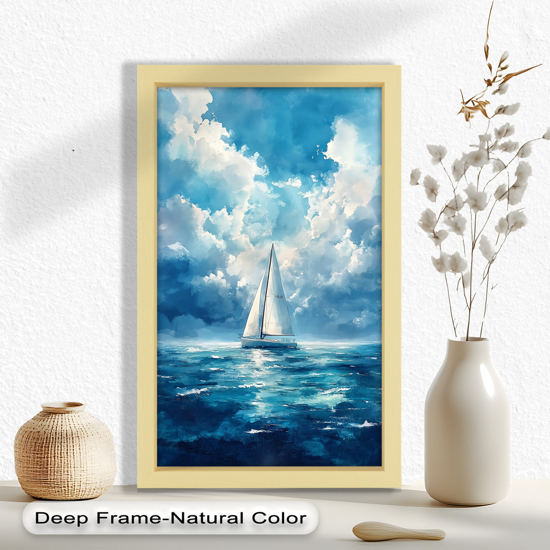Blue Sky – White Sailboat Oil Painting