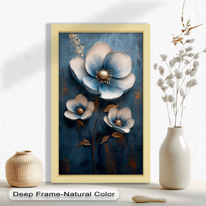 Blue and Gold Flower - Modern Oil Painting