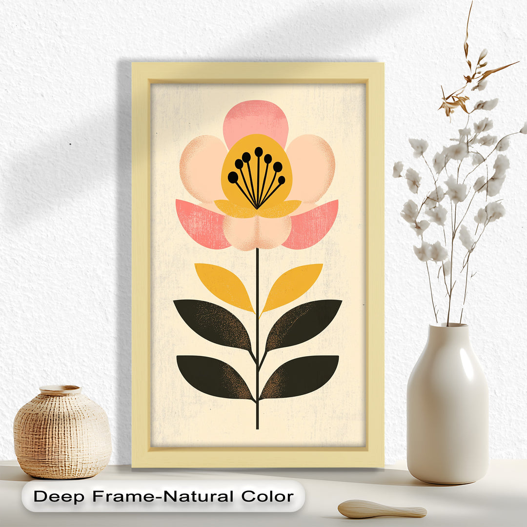 Mid-Century Bloom – Retro Floral Minimalist Wall Art Oil Painting