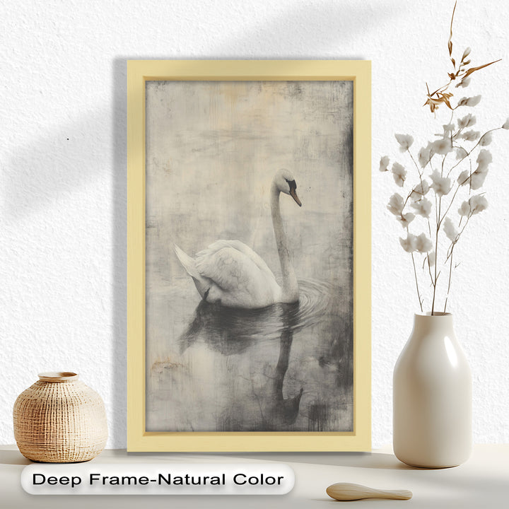Silent Grace – Monochrome Swan on Still Water Oil Painting
