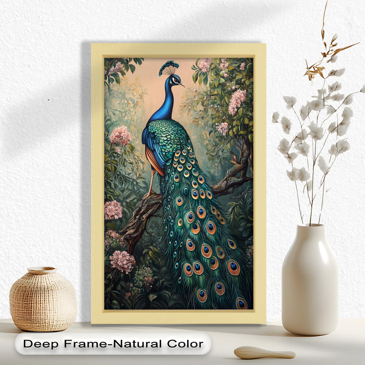 Peacock Among Blossoms – Regal Garden Beauty Animal Oil Painting