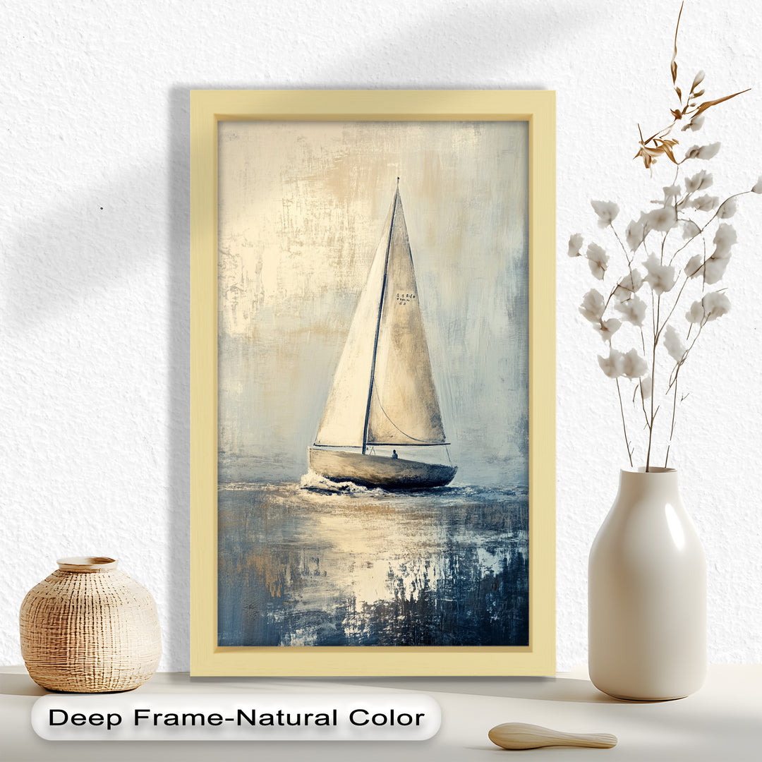 Golden Sail – Minimalistisches Ölgemälde „Boot auf See“