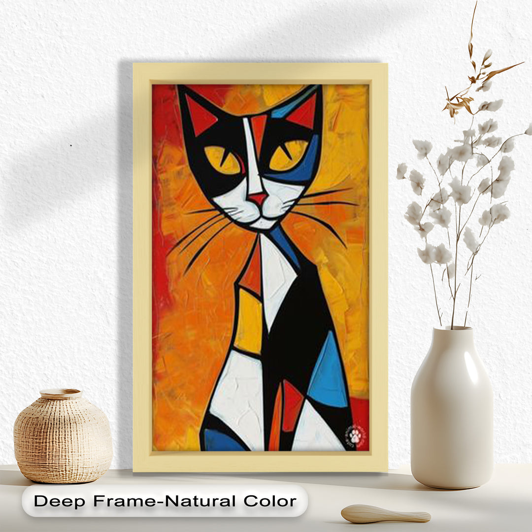 Geometrische Katze in kräftigen Farben – Picasso-Ölgemälde