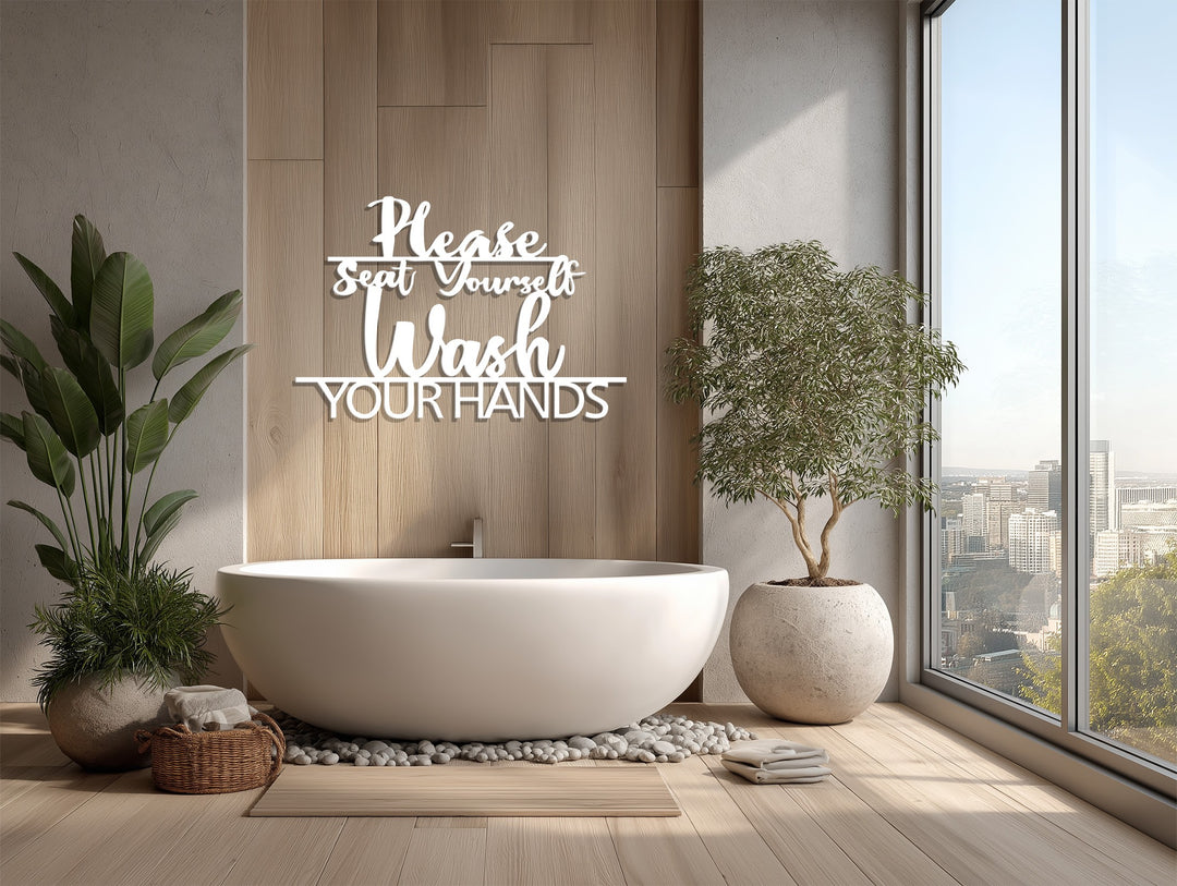 Please Seat Yourself & Wash Your Hands – Modern Bathroom Metal Wall Art