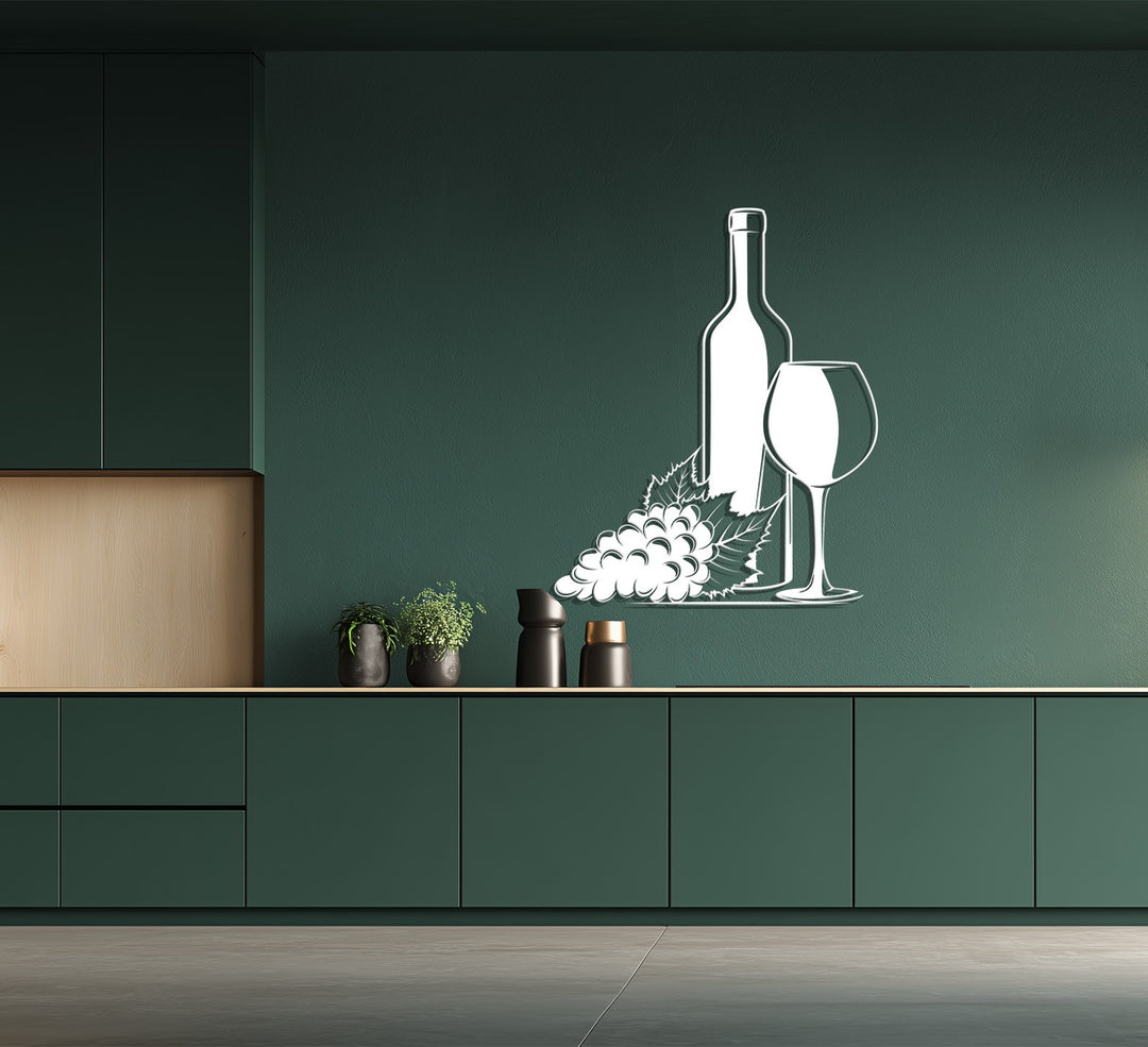 Wine Bottle & Glass Metal Wall Art – Modern Kitchen & Bar Decor