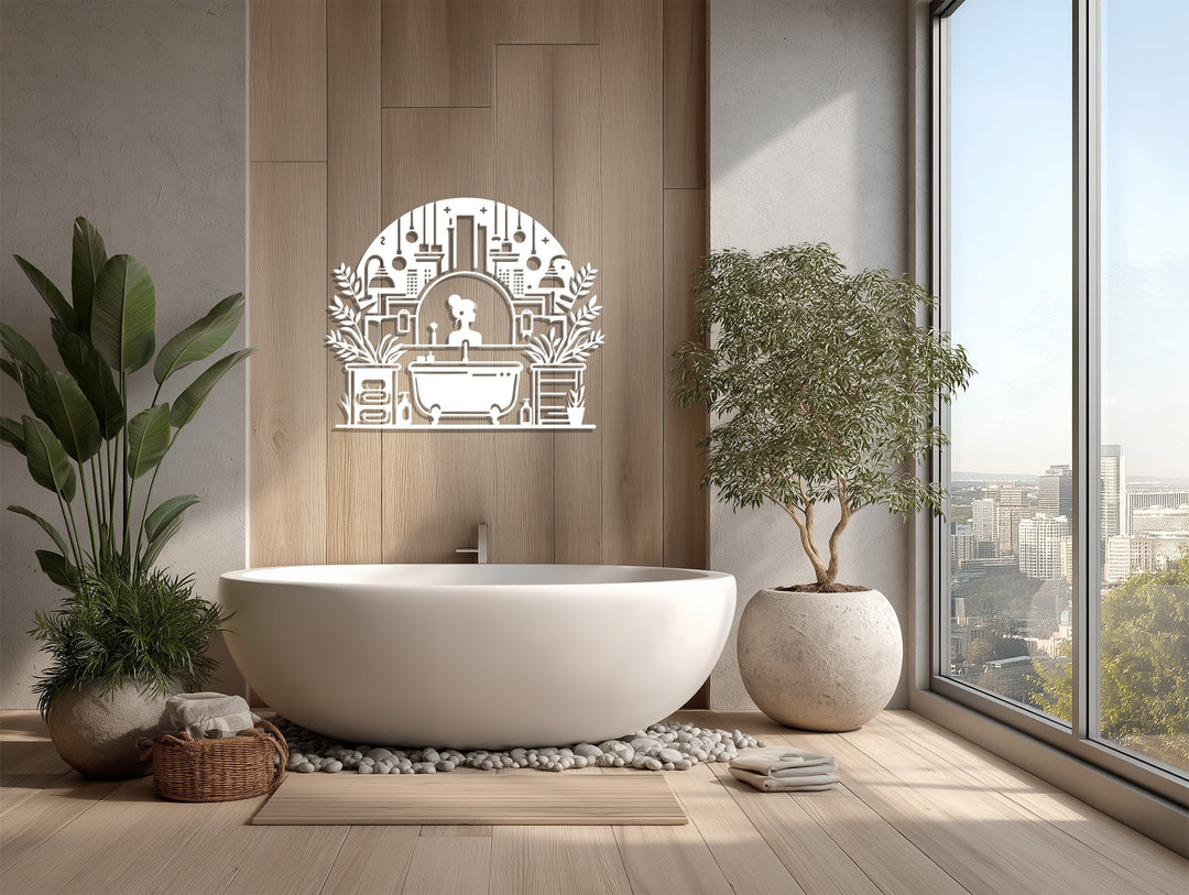 Modern Vanity Scene – Elegant Bathroom Metal Wall Art