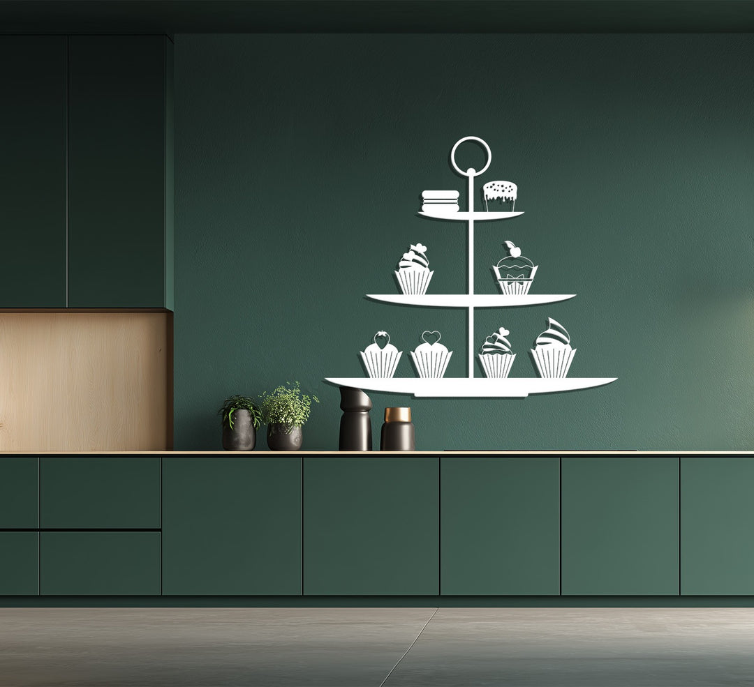Cupcake Stand Silhouette – Sweet Kitchen Metal Wall Art
