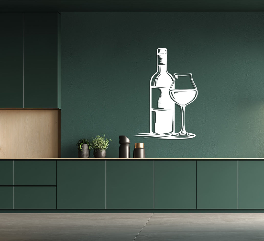 Wine Bottle & Glass Silhouette Metal Wall Art – Modern Bar & Kitchen Decor