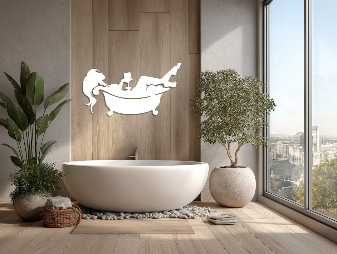 Relaxing Bath Silhouette – Modern Metal Bathroom Wall Art