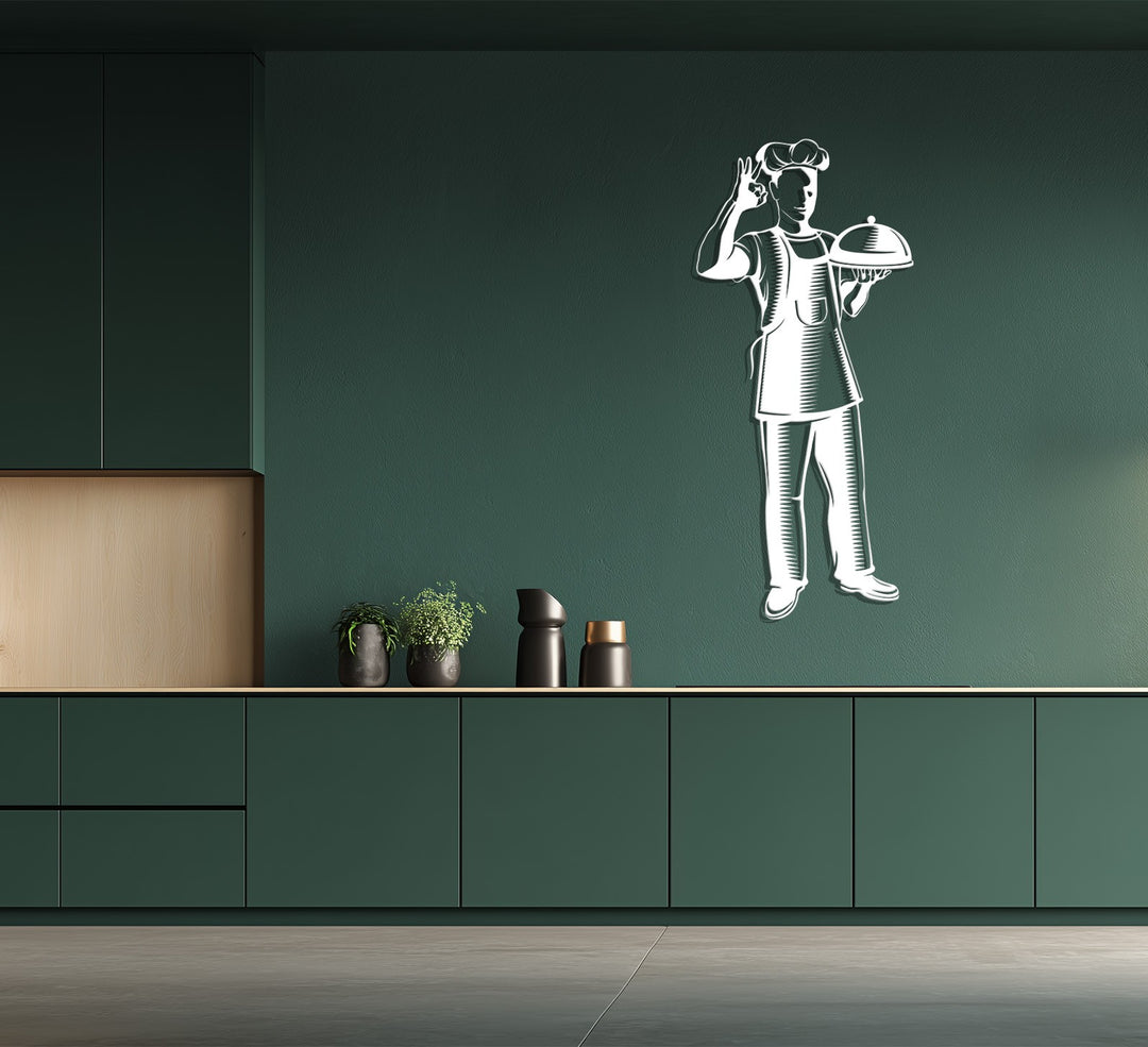 Golden Chef Silhouette – Kitchen Metal Wall Art