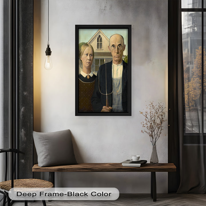 American Gothic – Ikonisches Porträt des Mittleren Westens, historisches Ölgemälde