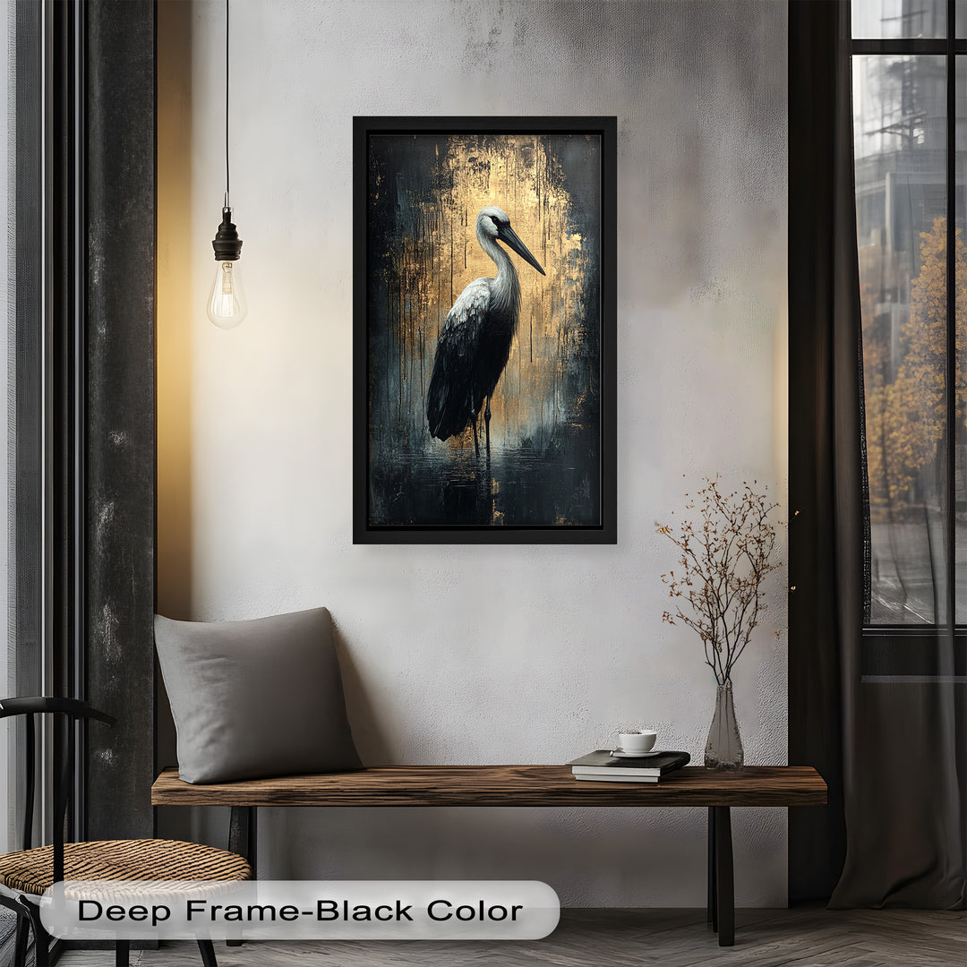 Golden Shadow Heron – Animal Oil Painting