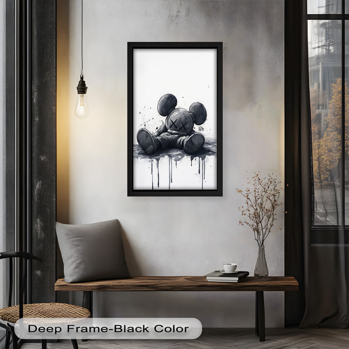 Gefallenes Schweigen – Monochromes KAWS-Ölgemälde