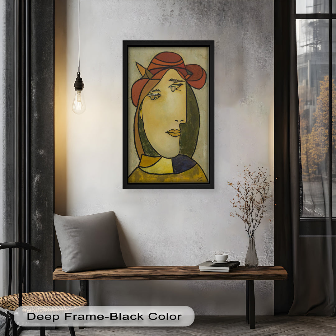 Melancholy in Red Hat – Minimalist Portrait Picasso Oil Painting