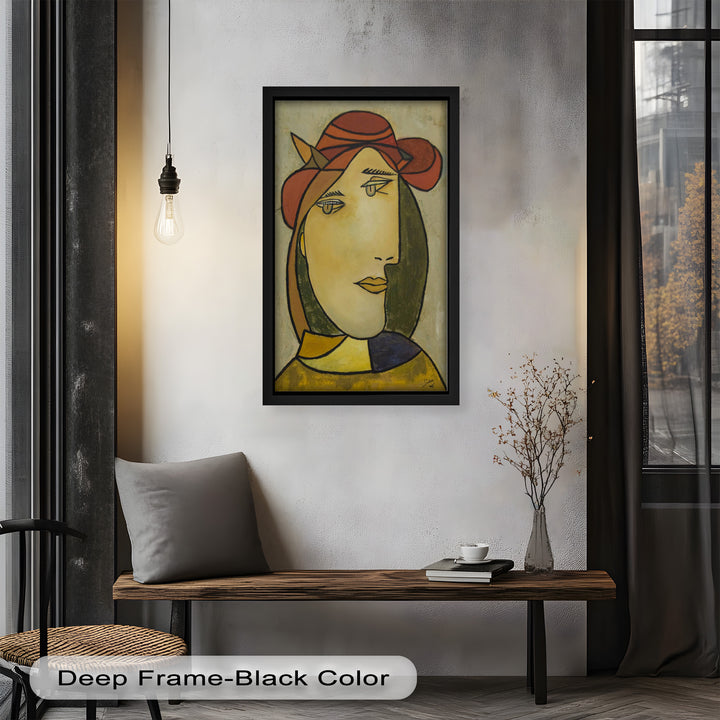 Melancholy in Red Hat – Minimalist Portrait Picasso Oil Painting