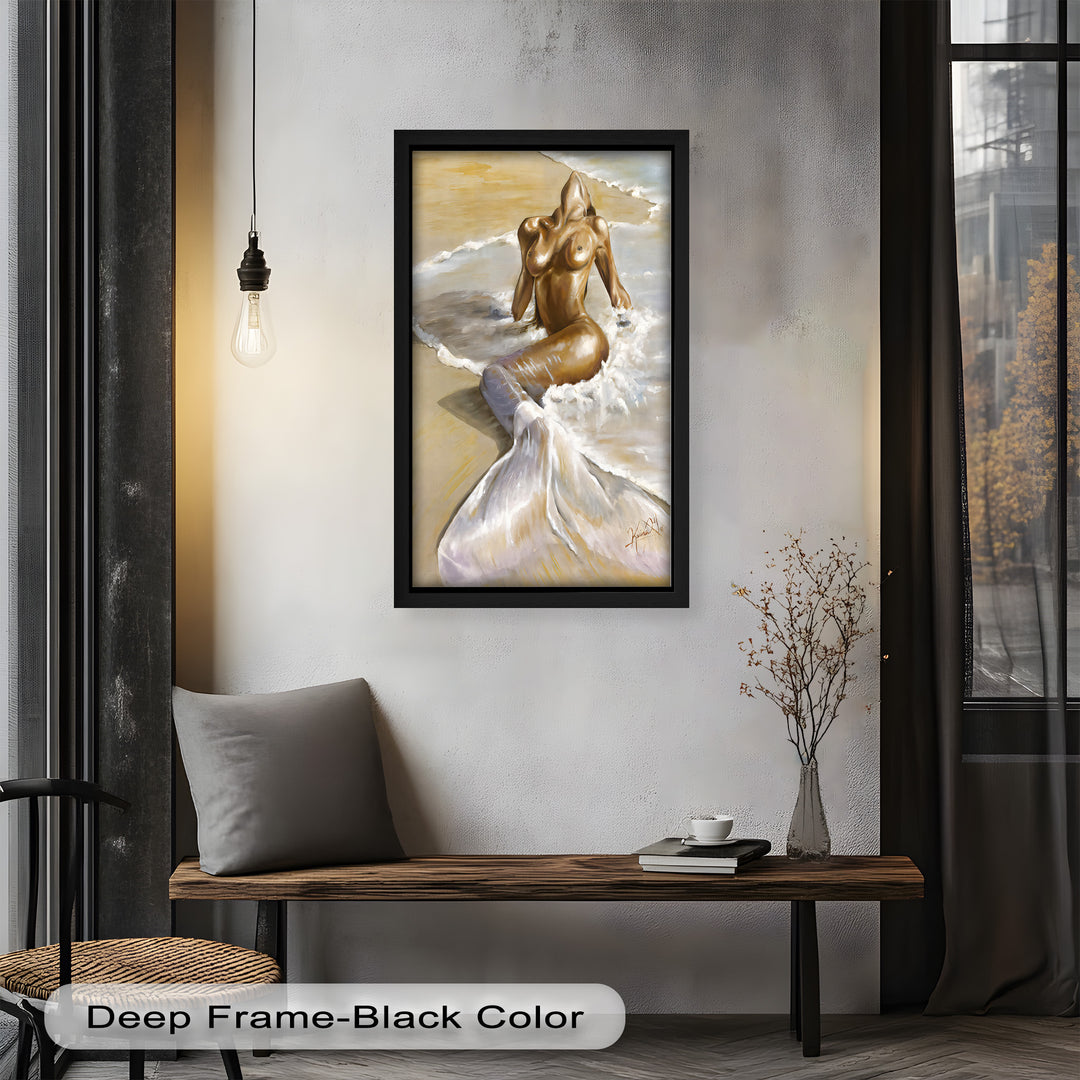 Golden Tide – Sensual Mermaid Oil Painting